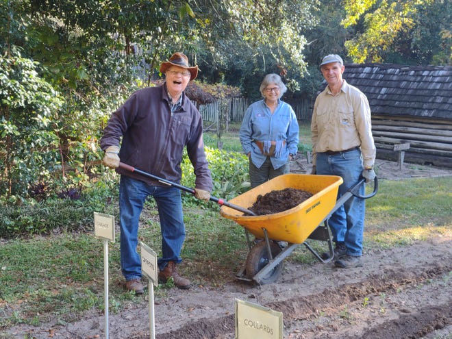 Glenn Mayne, the author, and David Marshall working in the Tallahassee Museum 1880s Garden.