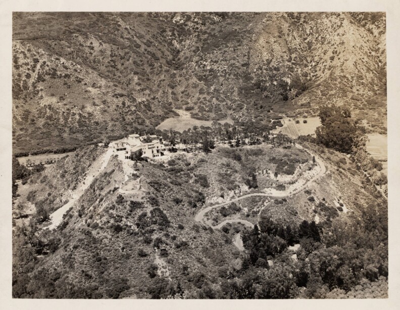 An aerial view of Rindge Castle in Malibu. 