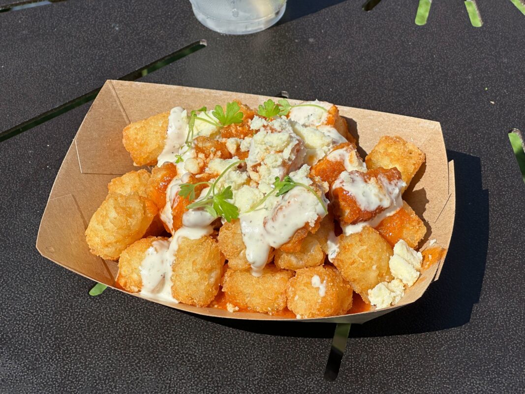 The Plant-Based Buffalo Chicken Tender Poutine from Refreshment Port for Garden Graze.