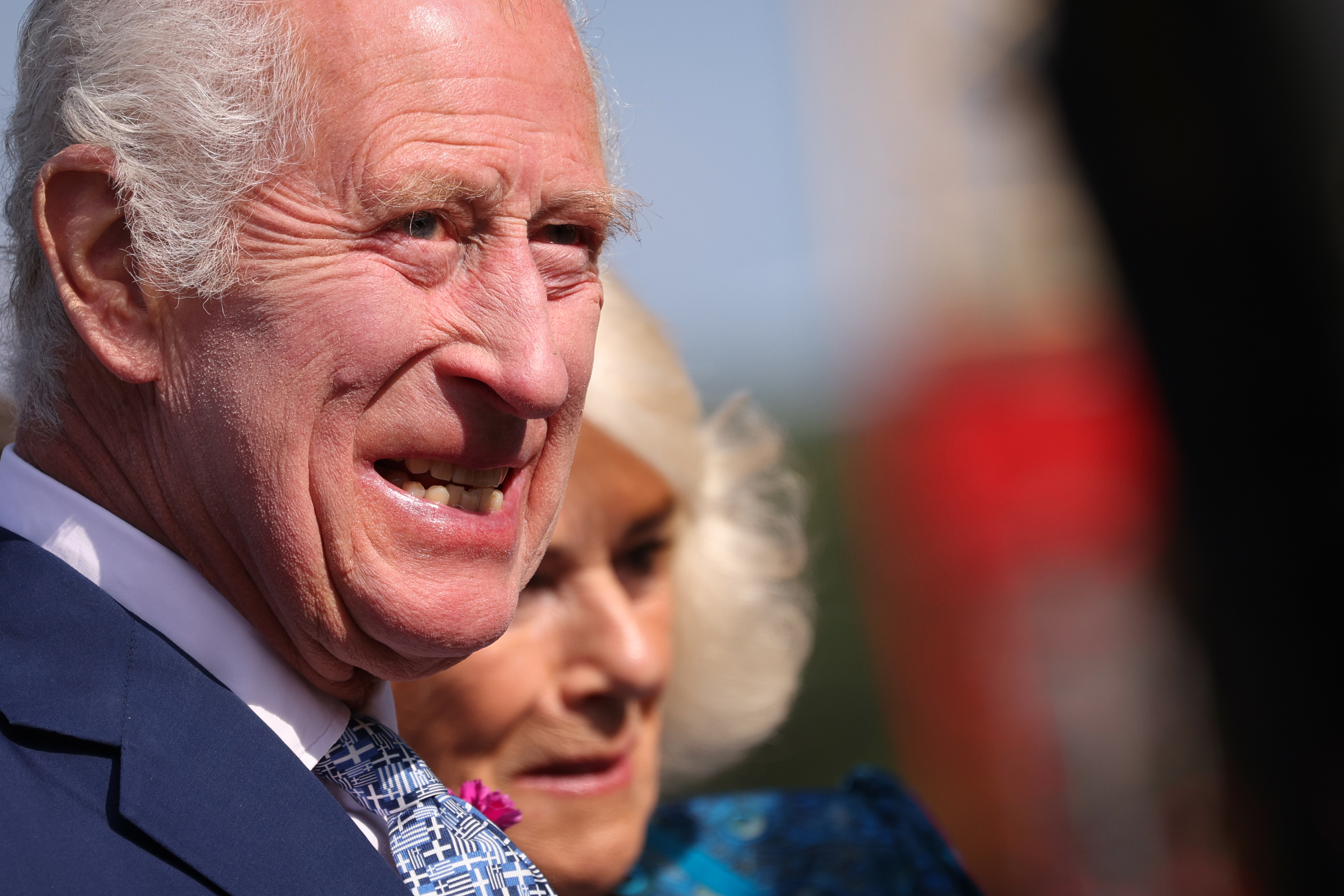 The King smiled as he enjoyed an evening wandering around the gardens at this year's Chelsea Flower Show